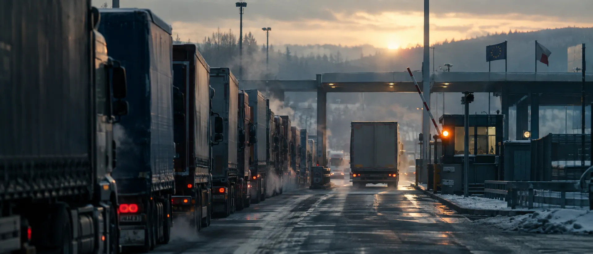 Trucks at a border crossing